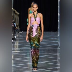 Halpern Spring ‘23 Collection Halterneck Sequined Chiffon Gown